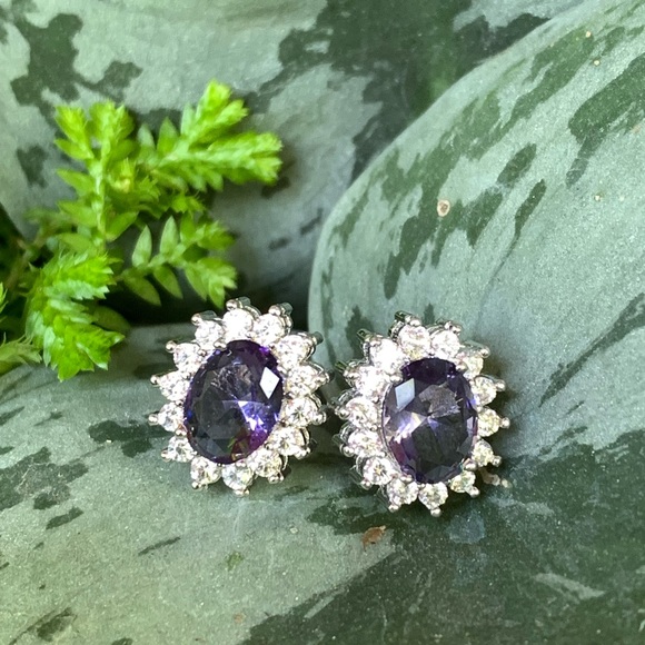 Sterling Silver CZ Stud Earrings - Picture 4 of 7